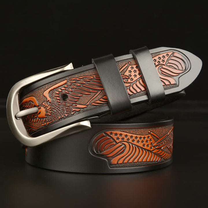 Ceinture en cuir à motif drapeau aigle en relief pour homme