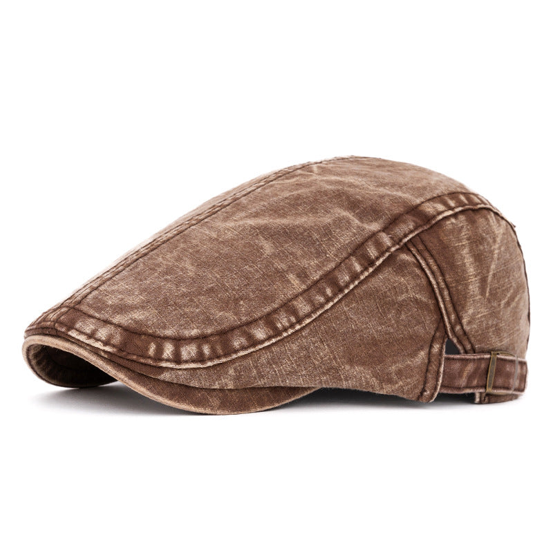 Béret en pur coton délavé de style britannique printemps et été - Café - Réglable (22"-24") - image 12