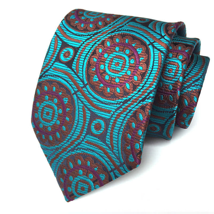Cravate à motif floral et médaillon géométrique royal pour homme - Bleu sarcelle et marron - image 2