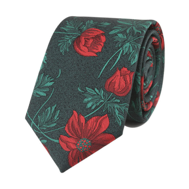 Cravate fantaisie pour homme avec fleur et tige - Rouge et Vert - image 2