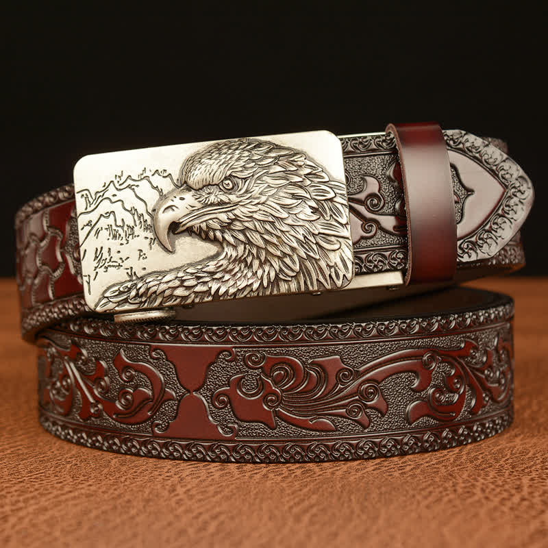 Ceinture en cuir sculptée à tête d'aigle pour homme
