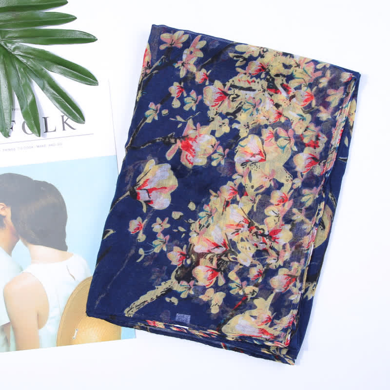 Écharpe légère à imprimé floral et oiseaux pour femme