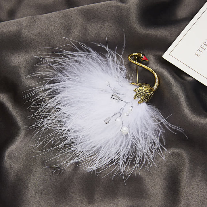 Broche en peluche en forme de cygne noir/blanc pour femme