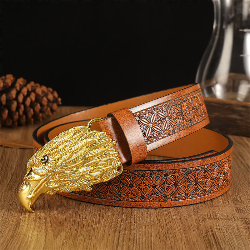 Ceinture en cuir western à tête d'aigle réaliste pour homme