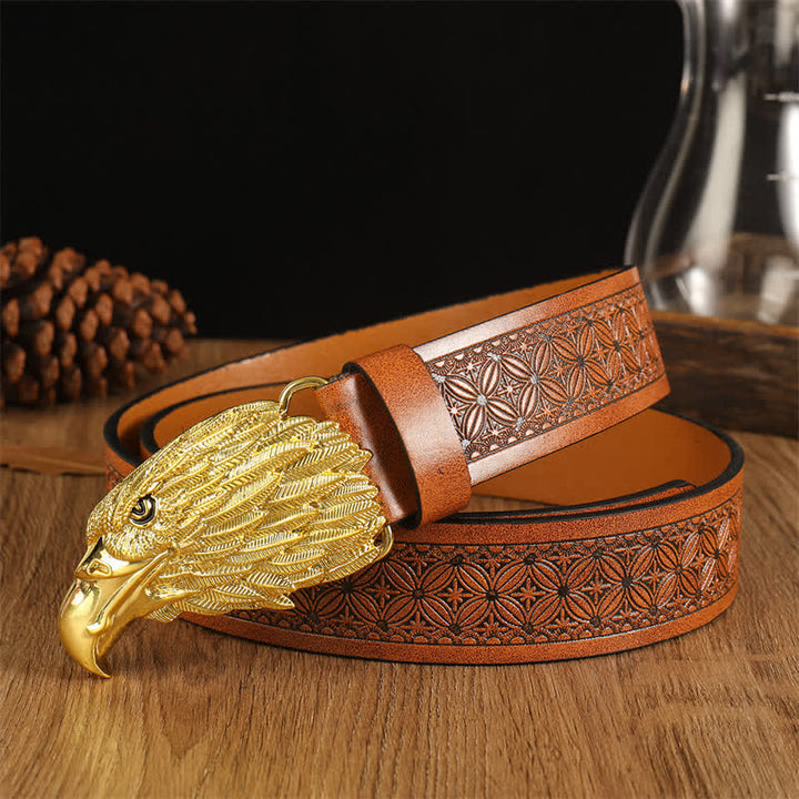 Ceinture en cuir western à tête d'aigle réaliste pour homme