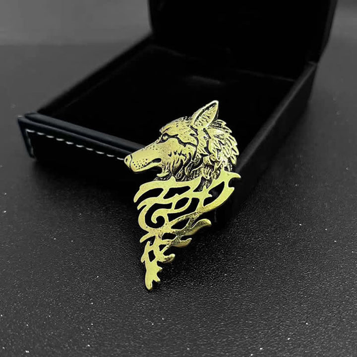 Broche glamour en forme de tête de loup creuse pour homme