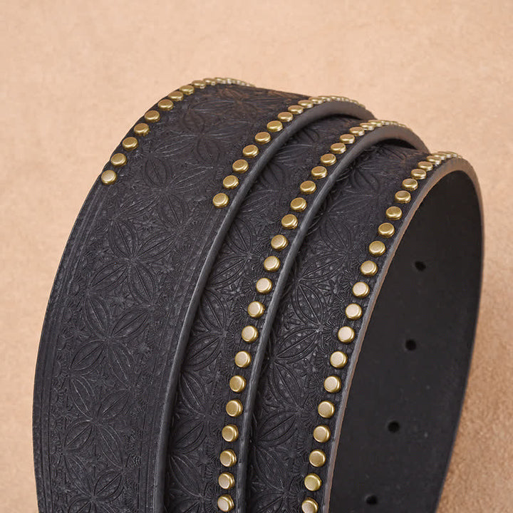 Ceinture en cuir à rivets style bœuf Longhorn antique pour homme