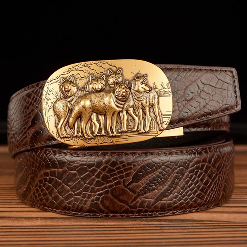 Ceinture en cuir à motif crocodile pour homme, motif Pack Of Wolves