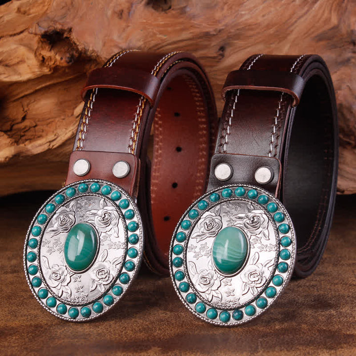 Ceinture unisexe en cuir sculpté avec agate de jade turquoise rose