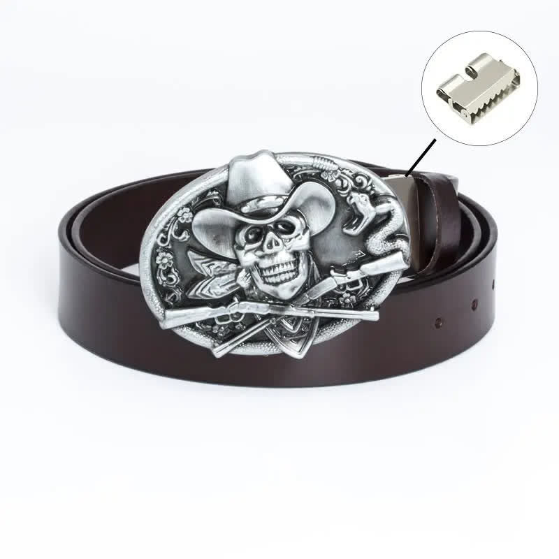 Ceinture en cuir pour homme avec tête de mort et armes croisées