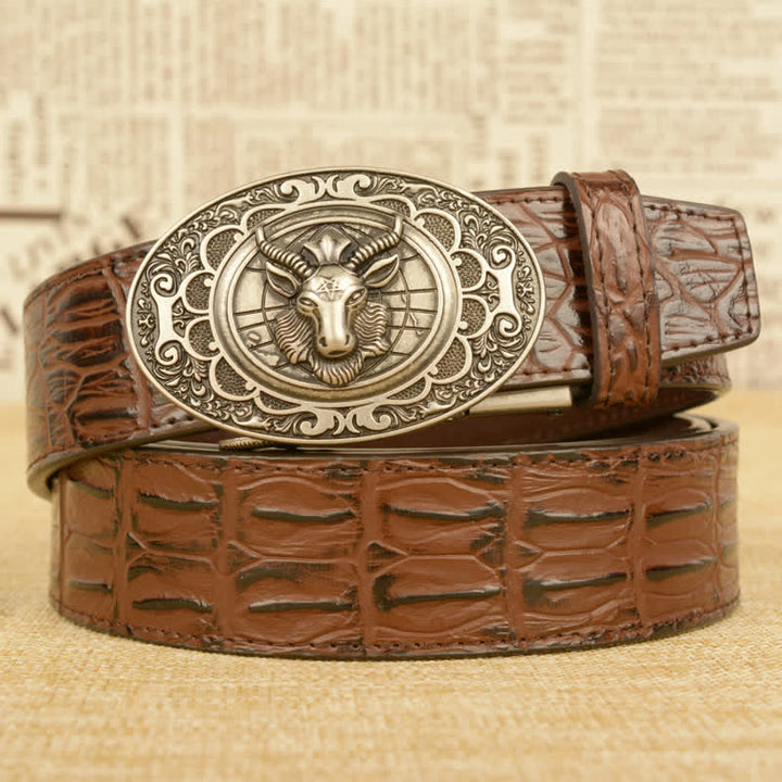 Ceinture en cuir pour homme à motif alligator et chèvre sauvage