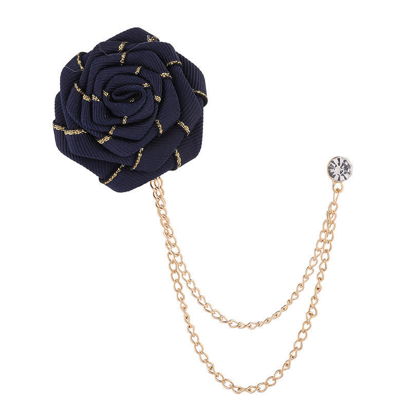 Charmante broche à chaîne en forme de rose florale pour homme