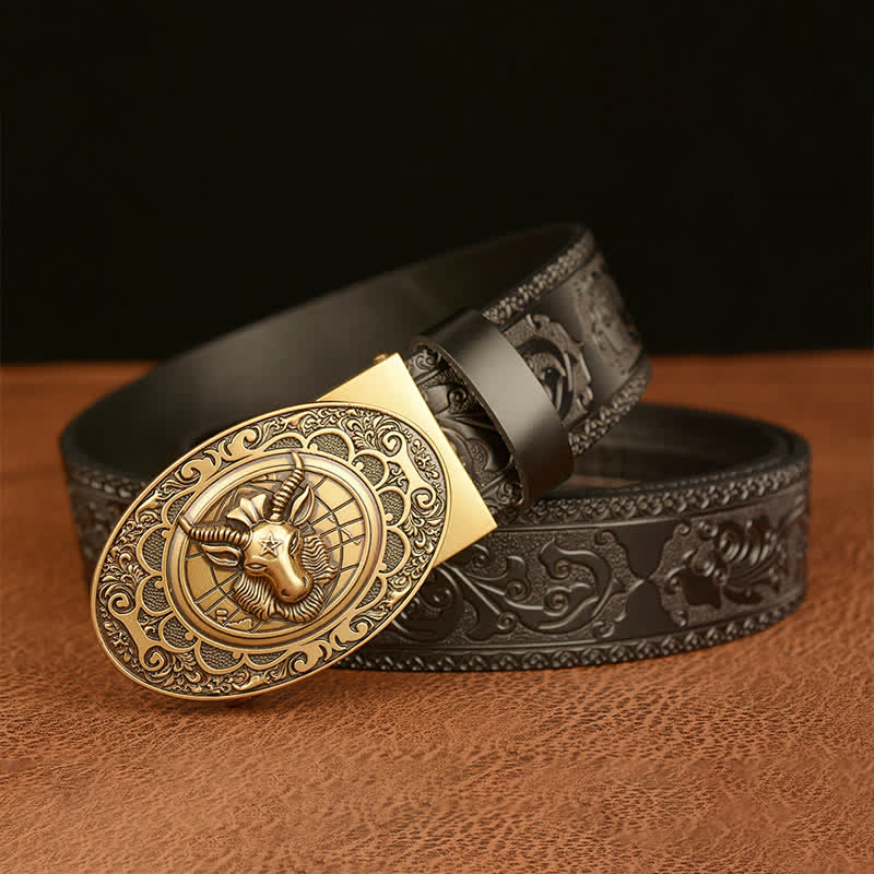 Ceinture en cuir à boucle classique pour homme avec tête de mouton