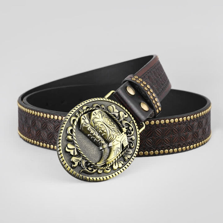 Ceinture en cuir à boucle ovale pour bottes en bronze pour hommes