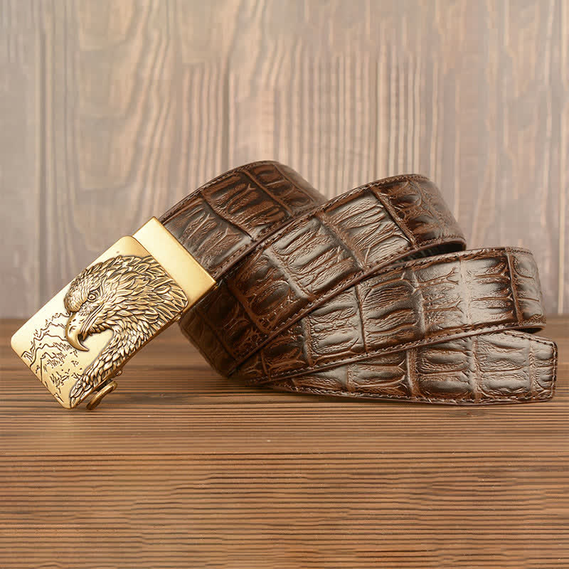 Ceinture en cuir pour homme avec motif crocodile et aigle sculpté