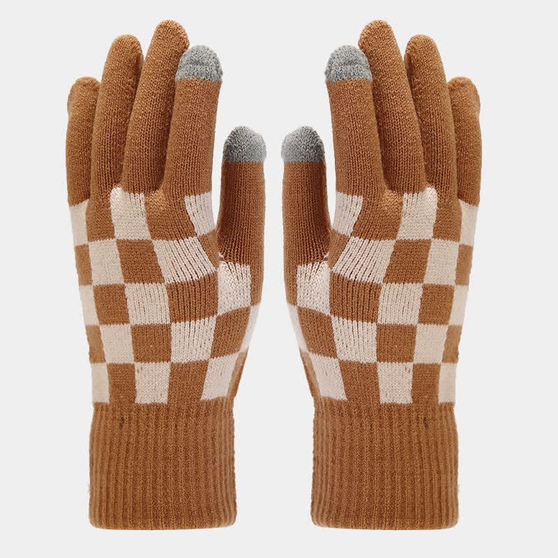 Ensemble de 3 pièces unisexe à carreaux en damier avec bonnet, écharpe et gants
