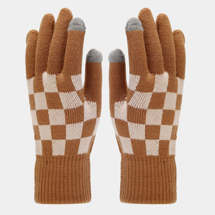 Ensemble de 3 pièces unisexe à carreaux en damier avec bonnet, écharpe et gants