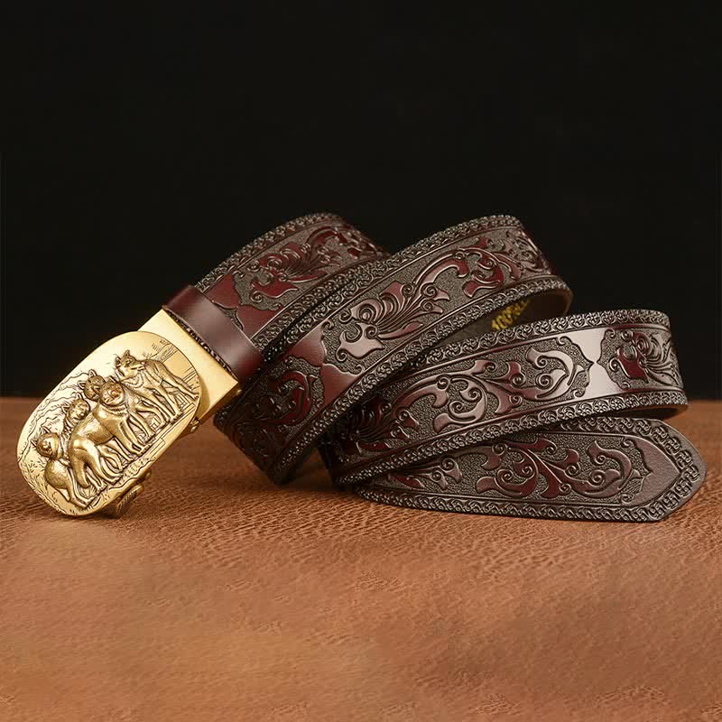 Ceinture en cuir pour homme avec motif rétro de loups