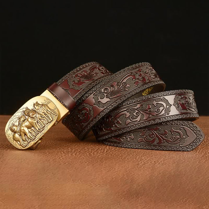 Ceinture en cuir pour homme avec motif rétro de loups