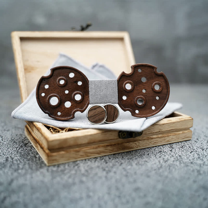 Lot de 3 nœuds papillon en bois pour homme avec cercle creux