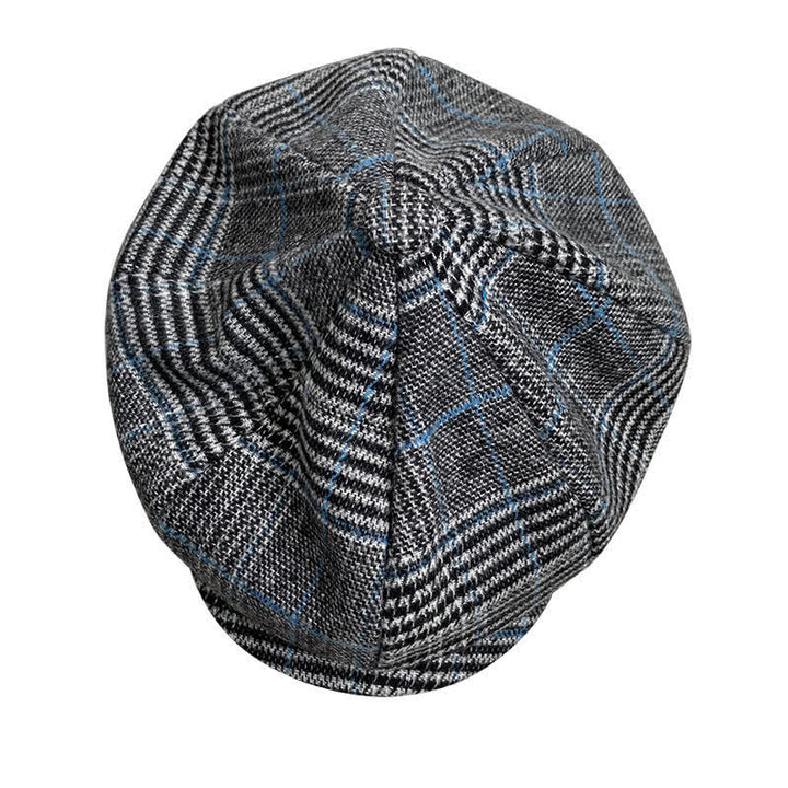 Casquette béret octogonale à carreaux gris et bleu Newsboy