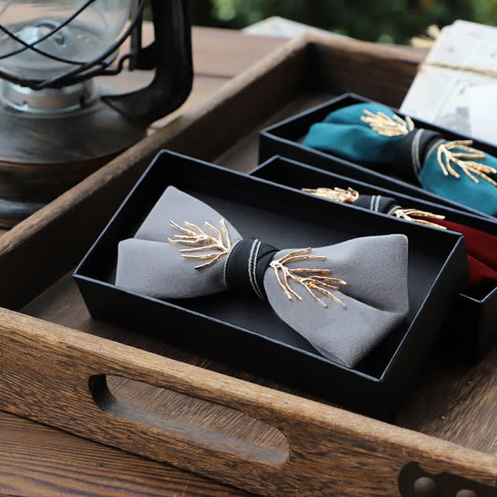 Nœud papillon en velours doré aristocratique pour homme