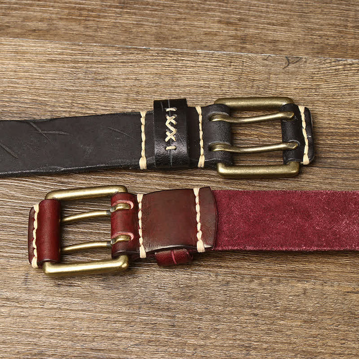 Ceinture en cuir à double boucle pour homme, effet vieilli
