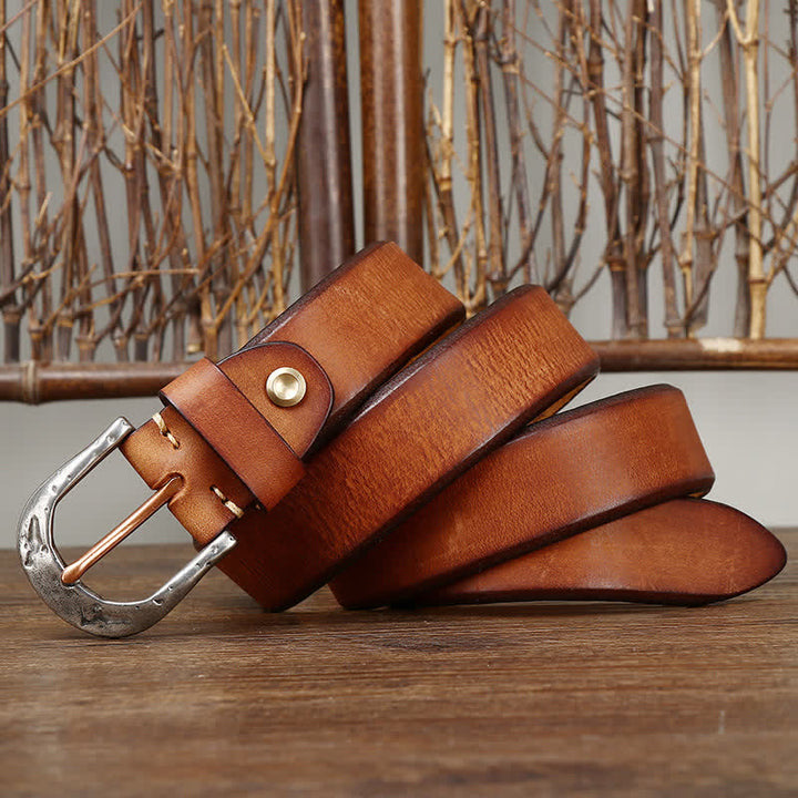 Ceinture en cuir à boucle sculptée vintage classique pour homme