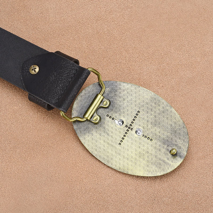 Ceinture en cuir gaufré à rivets tête de taureau pour homme