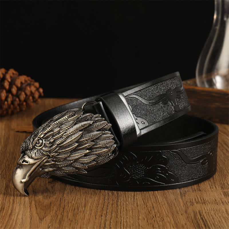 Ceinture en cuir western à tête d'aigle réaliste pour homme