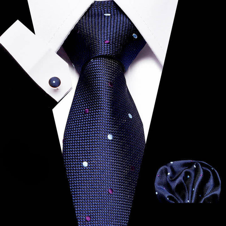 Ensemble de 3 cravates à pois bleu marine et violet pour homme