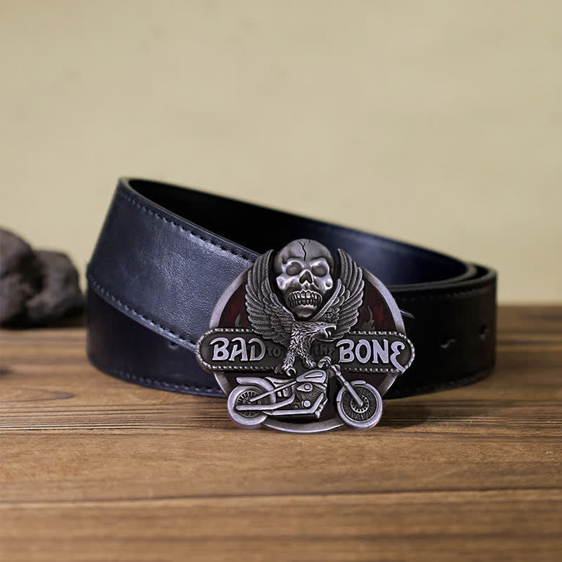Ceinture en cuir à boucle pour homme avec tête de mort et aigle