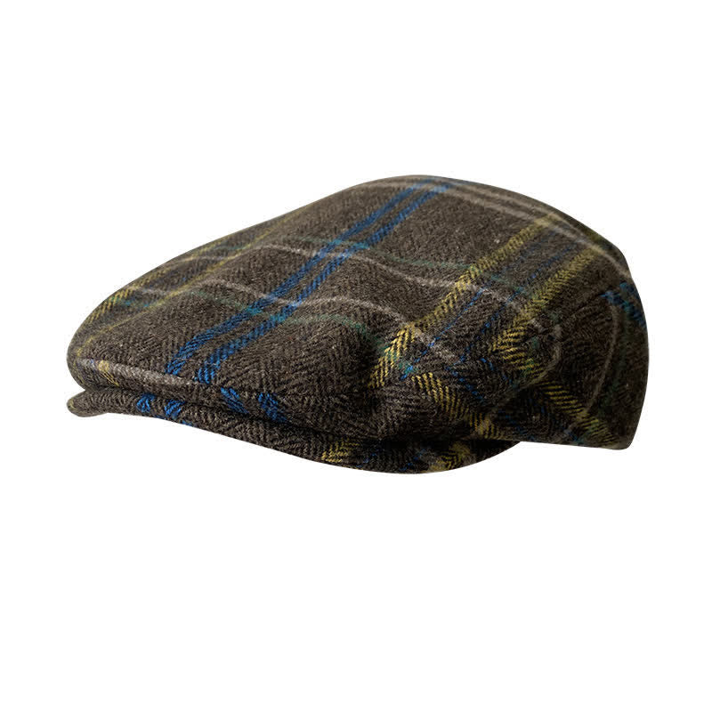 Casquette plaque en tweed à chevrons et à carreaux