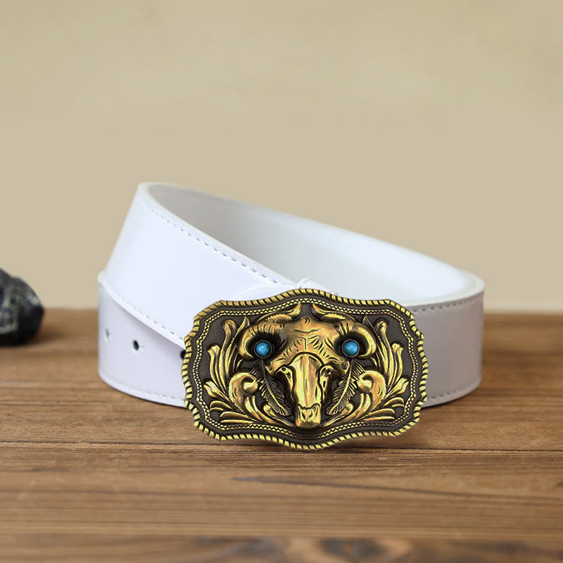 Ceinture en cuir à boucle turquoise pour homme avec tête de mort de chèvre