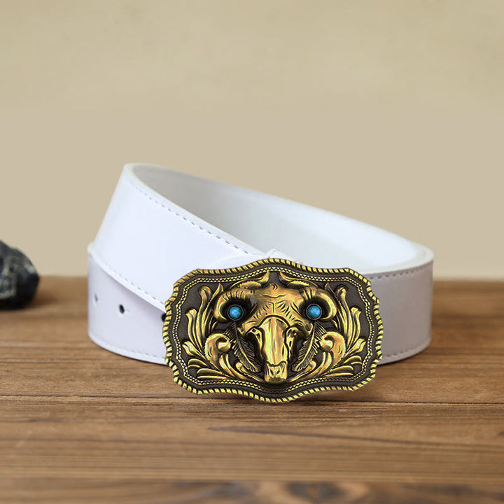 Ceinture en cuir à boucle turquoise pour homme avec tête de mort de chèvre