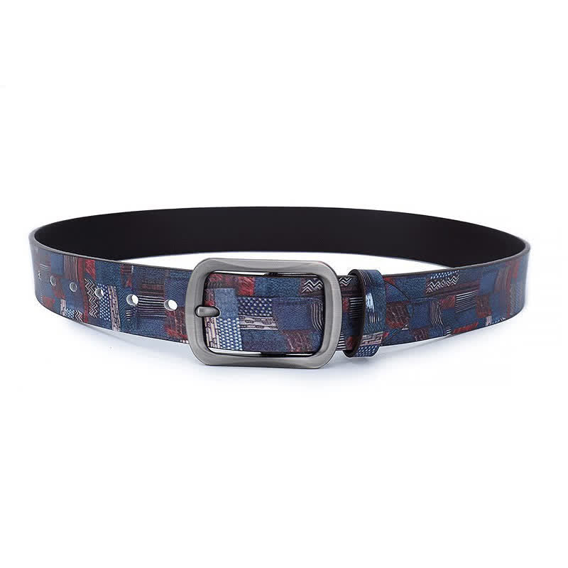 Ceinture en cuir véritable à motif graffiti bleu marine
