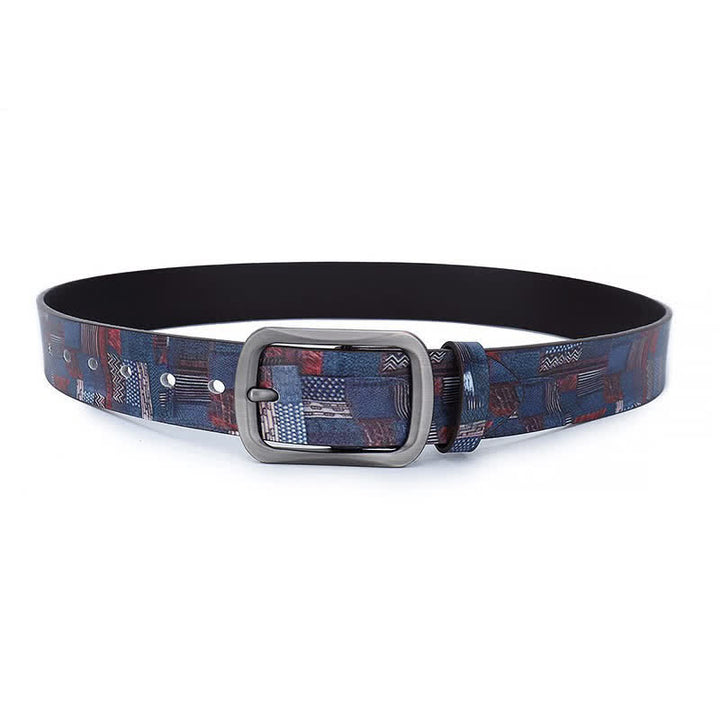 Ceinture en cuir véritable à motif graffiti bleu marine