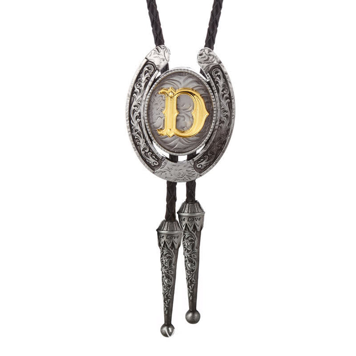 Cravate Bolo moderne avec initiales de A à Z en forme de fer à cheval de style occidental - Argent - D - image 34