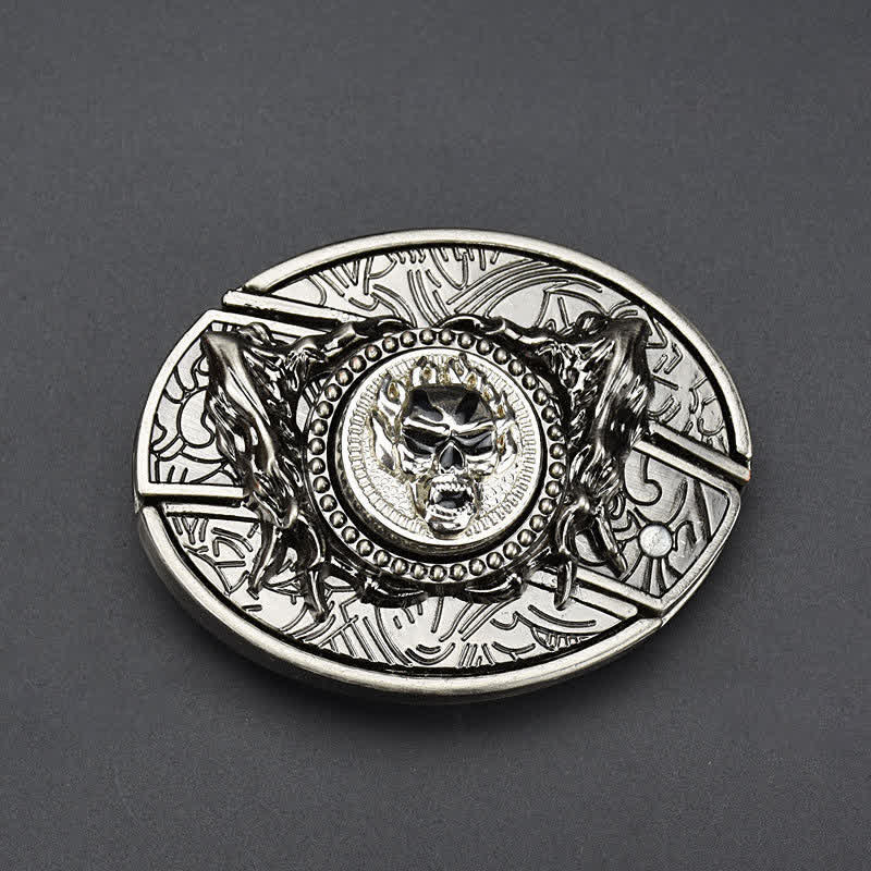 Ceinture en cuir pour homme avec tête de mort rotative et couteau pliant