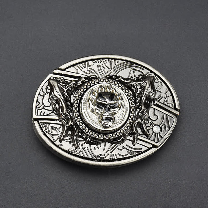 Ceinture en cuir pour homme avec tête de mort rotative et couteau pliant
