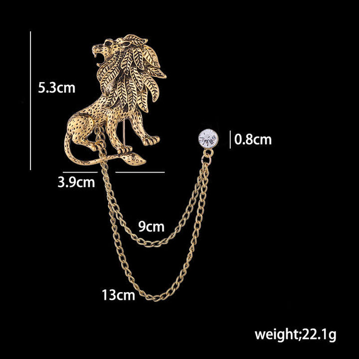 Broche chaîne lion dominant pour homme