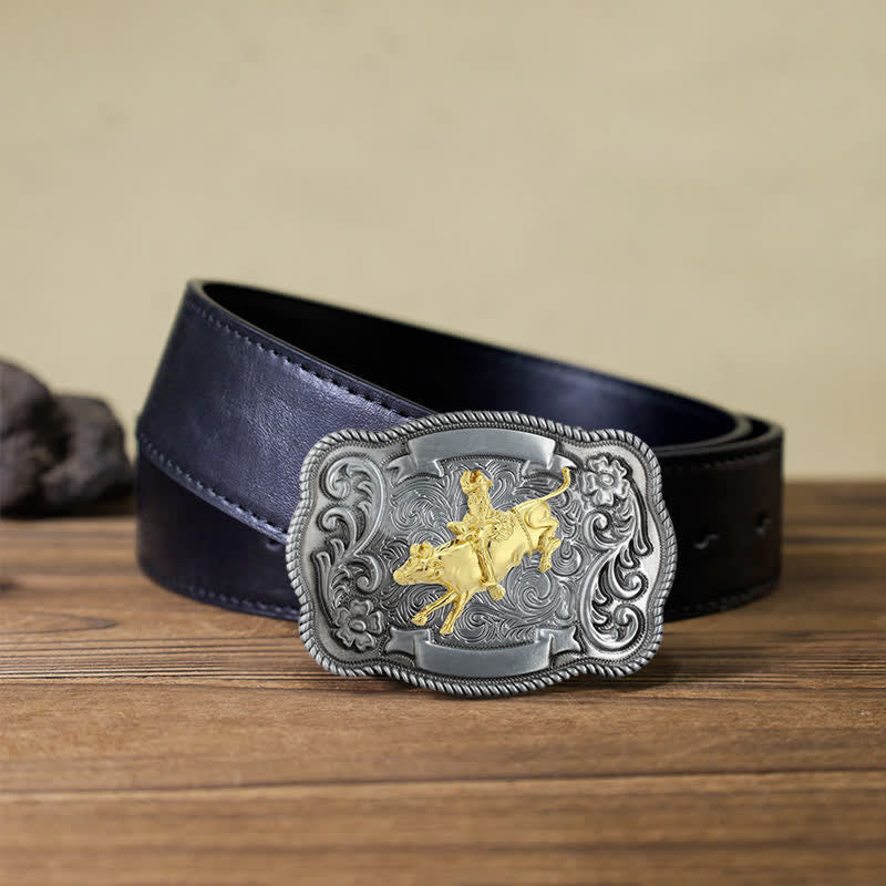 Ceinture en cuir à boucle animalière sculptée en or pour homme - Rodeo - Ceinture en PU noir (40) - image 21