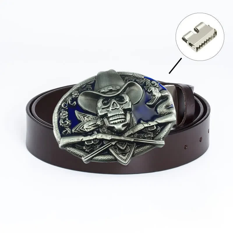 Ceinture en cuir pour homme avec tête de mort et armes croisées