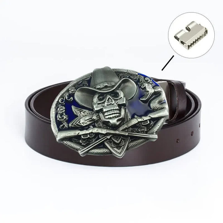 Ceinture en cuir pour homme avec tête de mort et armes croisées
