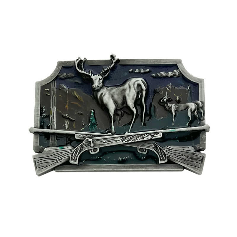 Ceinture en cuir à boucle pour homme avec fusil de chasse et cerf