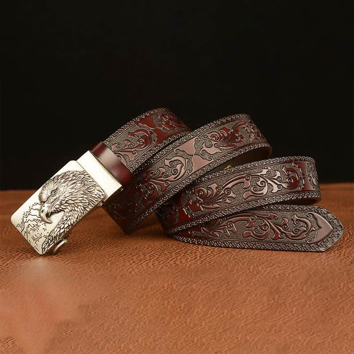 Ceinture en cuir sculptée à tête d'aigle pour homme