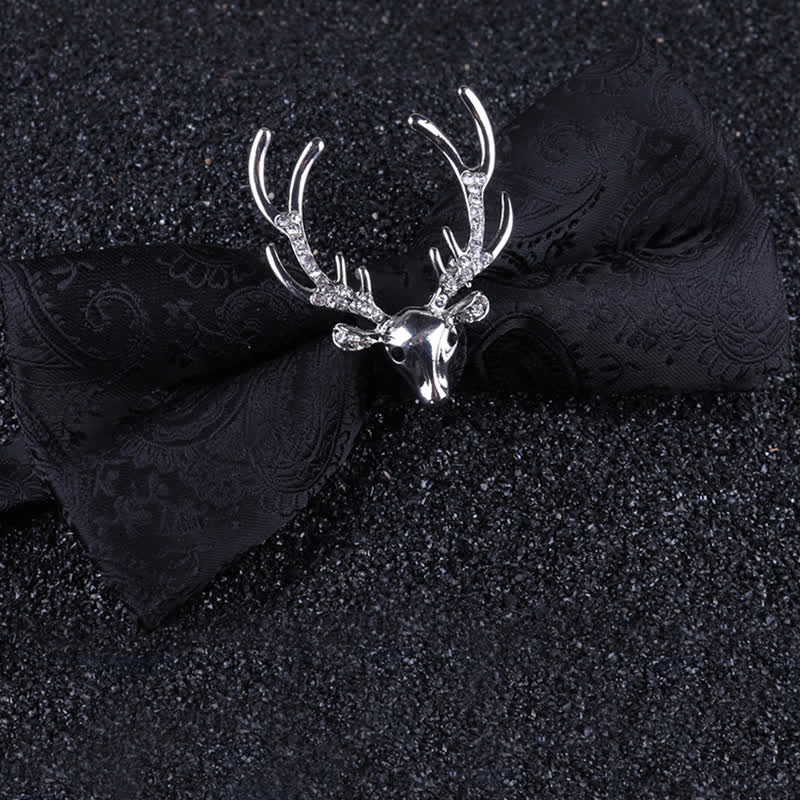 Nœud papillon pour homme avec motif cachemire et tête d'élan de Noël