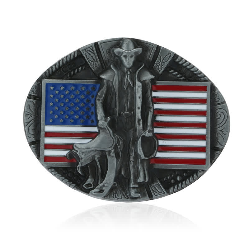 Ceinture en cuir à boucle de cowboy avec drapeau américain pour homme