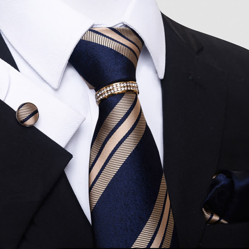 Ensemble de 4 cravates à rayures pour hommes avec anneau de cravate
