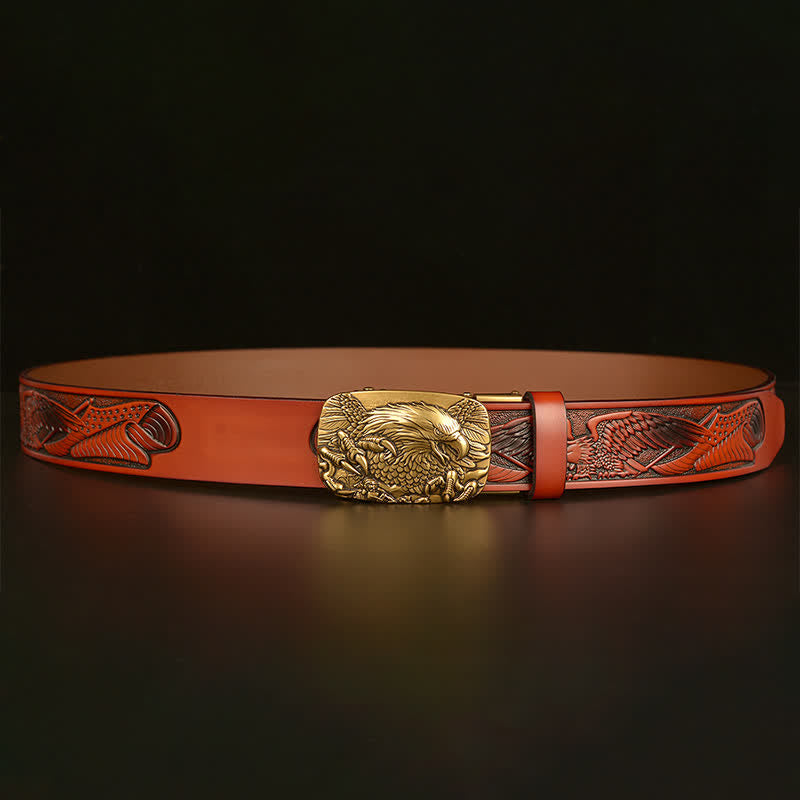 Ceinture en cuir à boucle automatique vintage pour homme avec ailes d'aigle